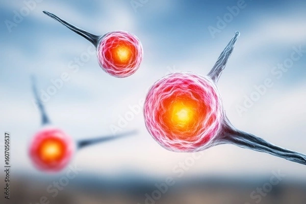 Obraz Cell division in microscopic view with vibrant colors