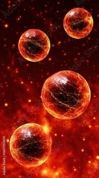 Obraz Fiery abstract representation of glowing red spheres in space