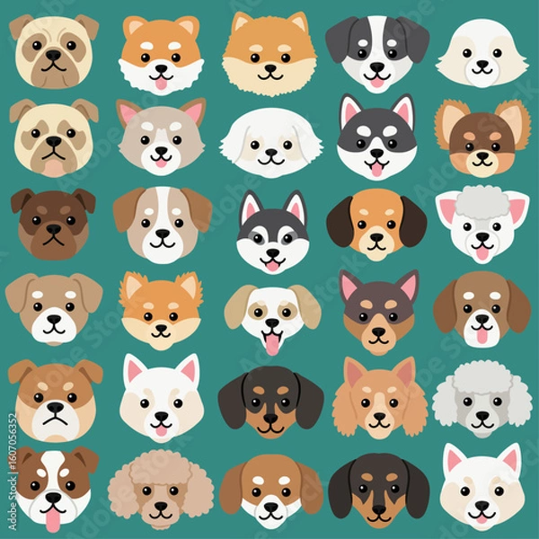Fototapeta Cartoon vector of adorable dog faces.