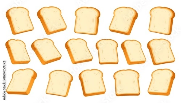 Obraz Bread slices in various angles on a white background