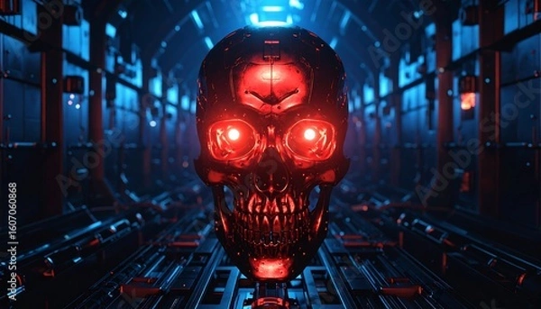 Obraz Sci-fi skull in futuristic corridor