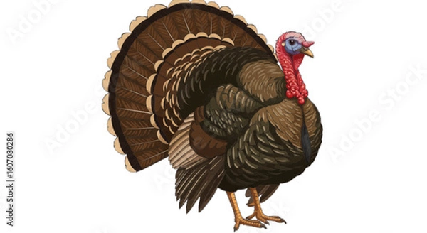 Obraz A turkey with full feathers, vector style, white background