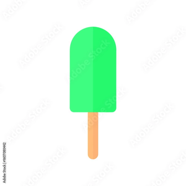 Fototapeta Simple flat design icon of a bright green popsicle with a rounded top on a wooden stick.