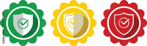 Fototapeta Color Shield Check Badges – Verified Security Approval Emblems Set PNG