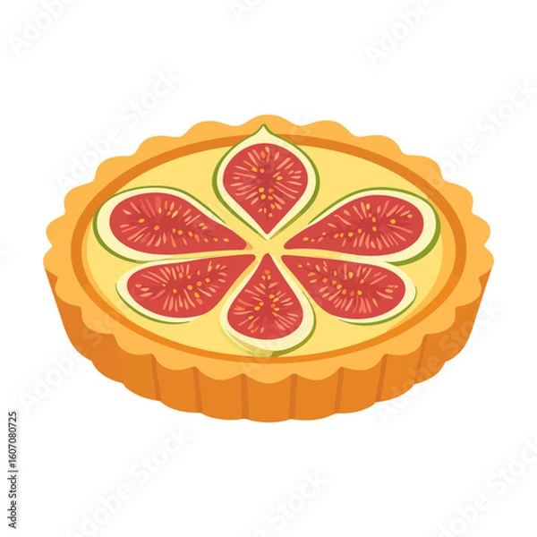 Fototapeta Whole fig tart with a golden fluted crust and sliced figs arranged in a decorative flower pattern.
