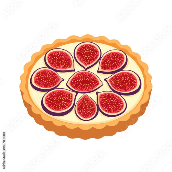 Fototapeta Gourmet fig tart with creamy custard filling, topped with fresh sliced figs in a decorative floral pattern.