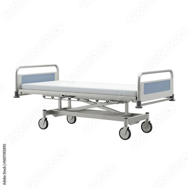 Fototapeta Adjustable hospital gurney with wheels isolated on transparent background