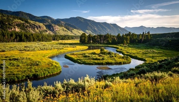 Obraz Serene river meandering through valley