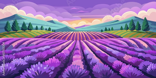 Obraz Stunning lavender field landscape with mountains, capturing the essence of Provence's beauty and tranquility