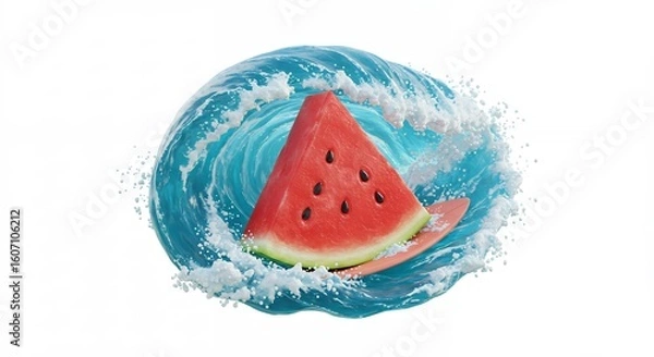 Obraz Watermelon slice on a wave illustration