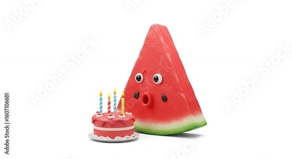 Obraz Watermelon slice with birthday cake