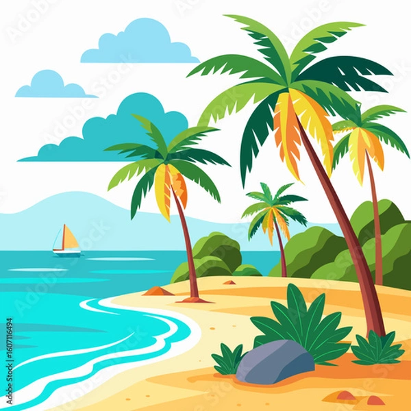 Fototapeta tropical island with palm trees