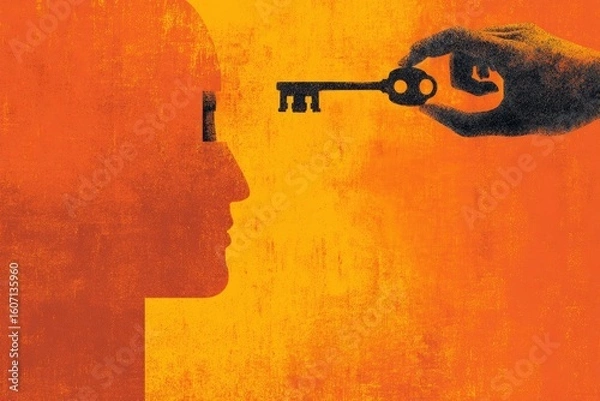 Fototapeta Hand offers key to head's insight