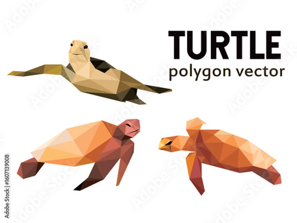 Fototapeta Turtle Collection in Polygonal Low Poly.  Turtle in Sea Icon in abstract Vector. Vector abstract of Turtle Set.