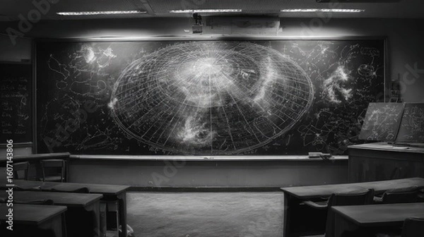 Fototapeta Darkroom classroom, globe, celestial map