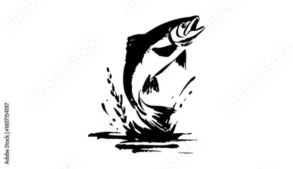Fototapeta Illustration of a fish jumping out of the water with splash on a white background design art