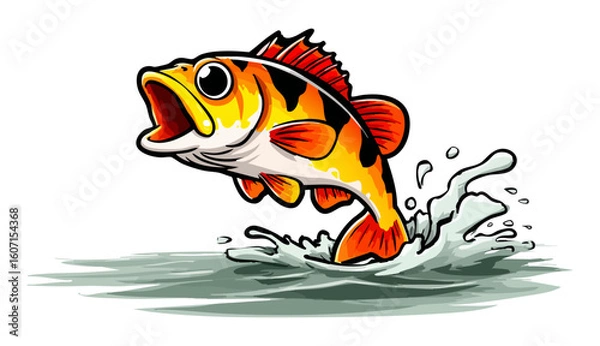 Fototapeta Illustration of a fish jumping out of the water with splash on a white background design art