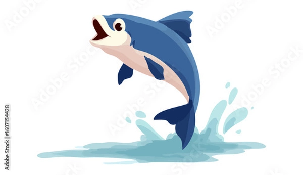 Fototapeta Illustration of a fish jumping out of the water with splash on a white background design art