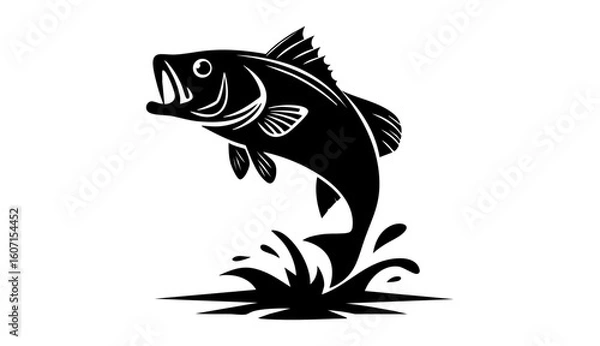 Fototapeta Illustration of a fish jumping out of the water with splash on a white background design art