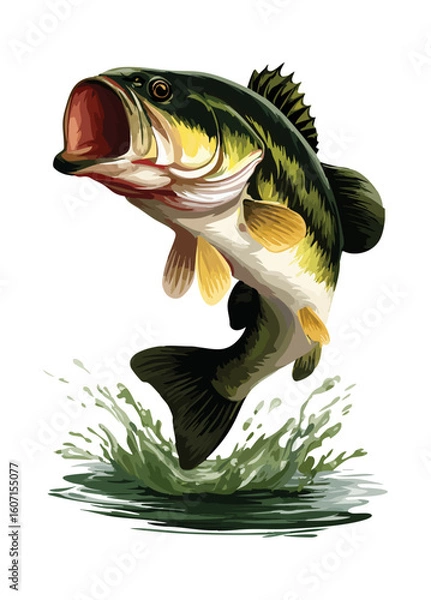 Fototapeta Illustration of a fish jumping out of the water with splash on a white background design art