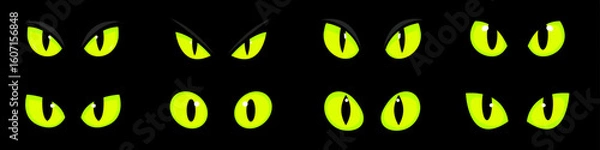 Fototapeta Cat's eyes in a dark. Big set. Yellow Eyes of a cat in the dark. Dangerous eyes of a cat. Vector