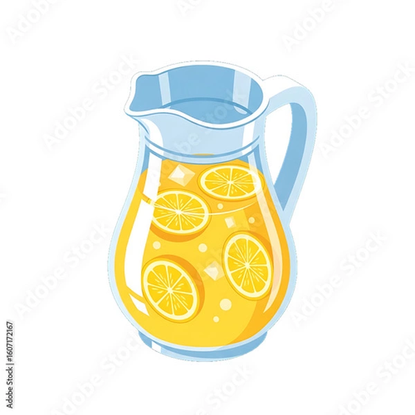 Fototapeta Jug of lemonade with fruit slices, symbol of refreshment and summer.