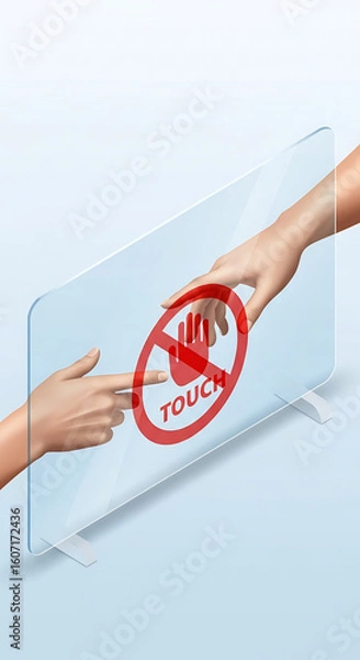 Fototapeta Hands placing a sign saying “Do not touch”, indicating safety or restricted access.