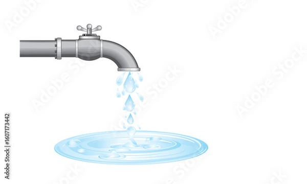 Obraz Water Faucet with Flowing Drops Vector