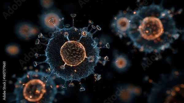 Fototapeta Glowing Particles Representing Computer Virus Visualization Concept