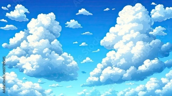 Obraz Blue Sky with Fluffy Clouds - Nature Landscape Background 