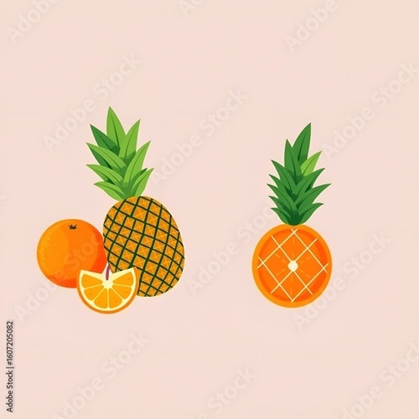 Obraz Pineapple and orange icon