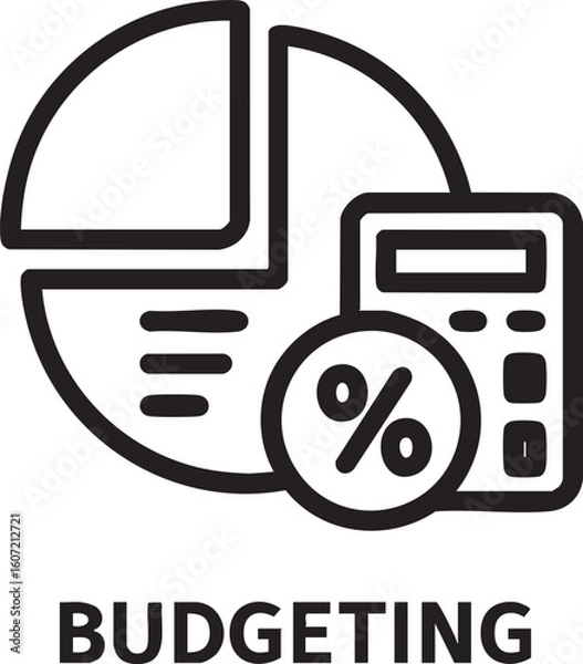 Fototapeta Financial planning icon with pie chart and calculator symbolizing budgeting and economic analysis for business growth and investment.