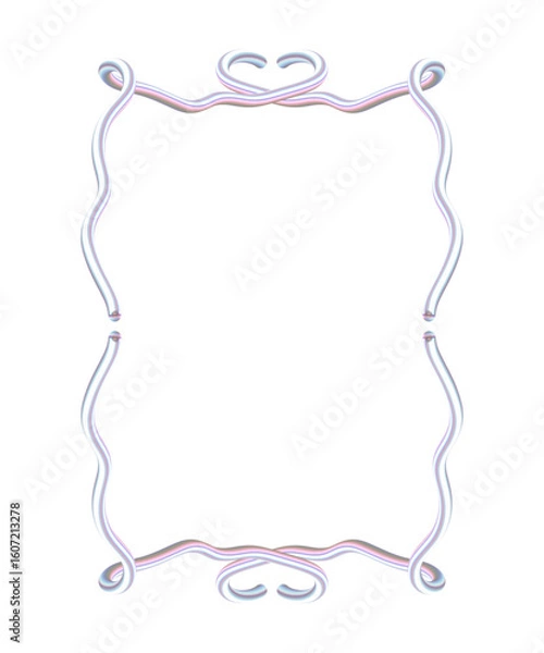 Fototapeta Whimsical Coquette Frame 3D Pearlescent elegant Border. Twisted Edges with Heart Accent. Pink pearl tones.. Transparent Background.