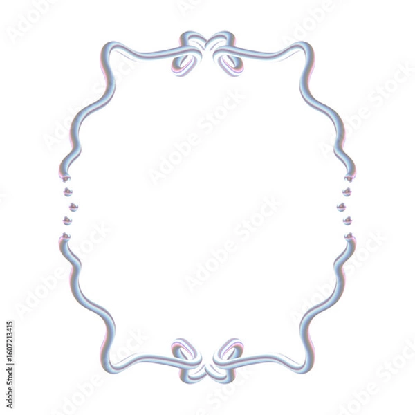 Fototapeta Whimsical Coquette Frame 3D Pearlescent butterfly Border. Decorative Curved Edge with pearl Details. Pink pearl tones.
