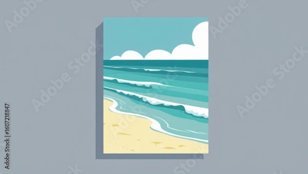 Obraz Vector Illustration of a Beach Scene on a Poster or Card Mockup