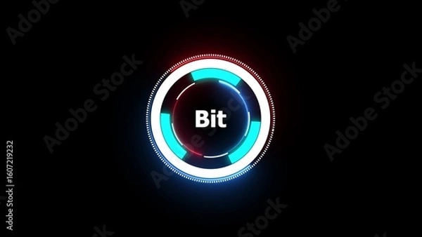 Fototapeta Futuristic Neon Circle With Bit Text technology digital
