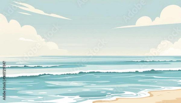 Obraz Calm Ocean Waves on a Sandy Beach in Summer