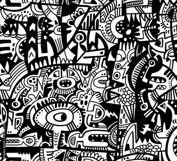 Fototapeta Black and white abstract hand-drawn doodles .Seamless pattern.	
