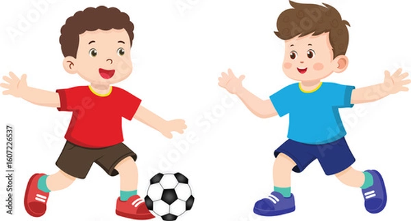 Obraz Two Cheerful Boys Playing Soccer Together