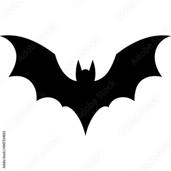 Fototapeta A stark black silhouette of a bat with outstretched wings on a white background