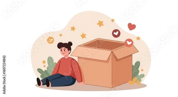 Fototapeta Youthful person and open cardboard box