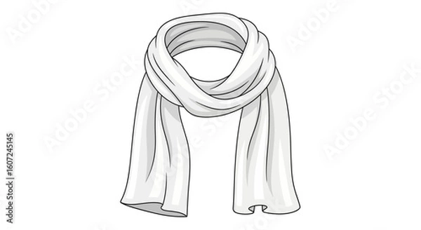 Fototapeta Elegant White Scarf Illustration Depicting Softness and Style with Flowing Fabric Look Isolated on a White Background