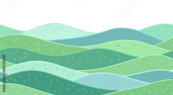 Fototapeta Harmonious Hills: A Serene Landscape of Rolling Green and Blue Waves in a Minimalist Style Visualization