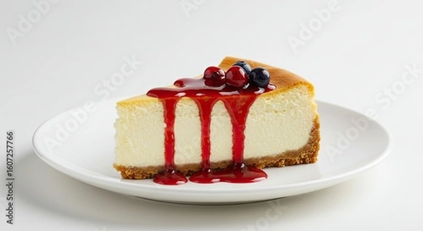 Obraz Cheesecake Slice with Berry Topping on Plate