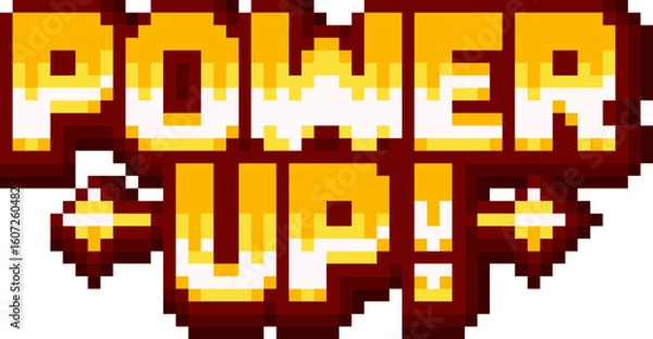 Obraz pixel style "POWER UP" text