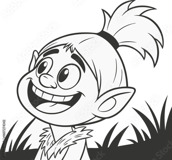 Fototapeta Cartoon Character Smiling in Tall Grass An Illustration of a Happy Creature