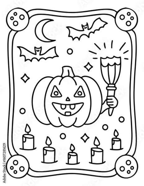 Fototapeta Halloween and Pumpkin Coloring Pages – Fun, Spooky, and Easy Designs for Kids and Adults | Ghosts, Witches, Black Cats, Haunted Houses & Trick or Treat Fun