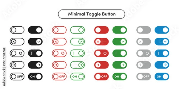 Fototapeta シンプル、ミニマルなデザインのトグルボタンセット