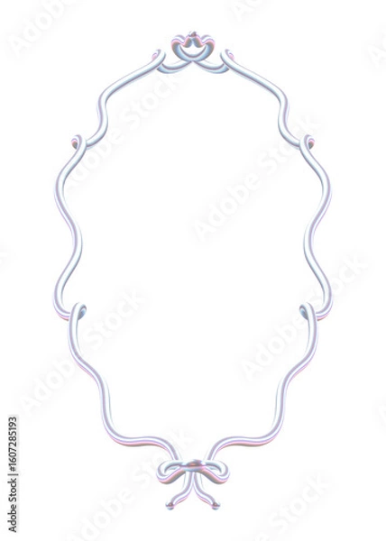 Fototapeta Whimsical Coquette Frame Clipart. 3D Pearlescent Decorative Border with Tulip and Ribbon Details. Elegant Pastel Pink Tones. For Wedding Stationery, Journaling, Scrapbooking, or Branding.