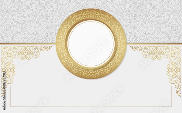 Obraz Golden Frame with Ornamental Design Background for Invitation Card